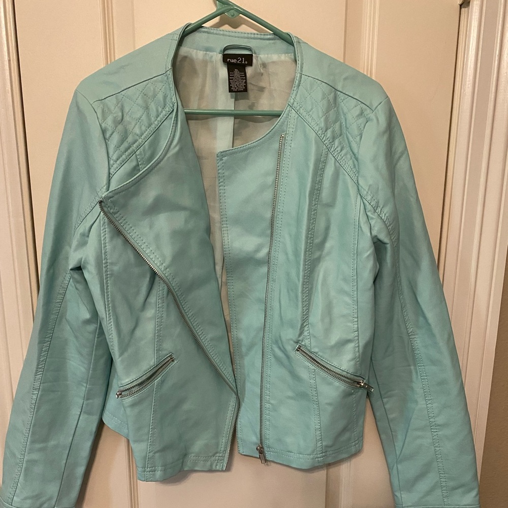 Baby Blue Faux leather jacket